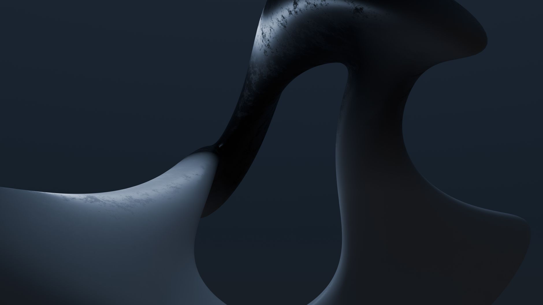 Dark, sculptural abstract 3D form suspended in light